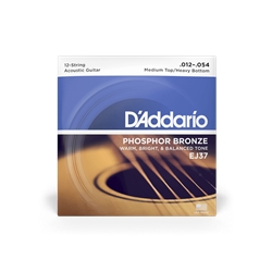 D'Addario EJ37 2-54 Medium Top/Heavy Bottom 12-String, Phosphor Bronze Acoustic Guitar Strings