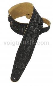Levy's PMS44T03BLK 3" Black Suede Paisley Tooled Leather Guitar Strap