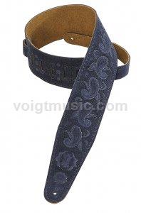 Levy's PMS44T03NAV 3" Navy Blue Suede Paisley Tooled Leather Guitar Strap