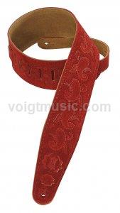 Levy's PMS44T03RED 3" Red Suede Paisley Tooled Leather Guitar Strap